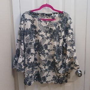 Roz & Ali Black and Cream Paisley Blouse Size 2X